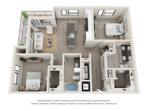 Floor plan for 2 beds, 2 baths, 1160 sqft